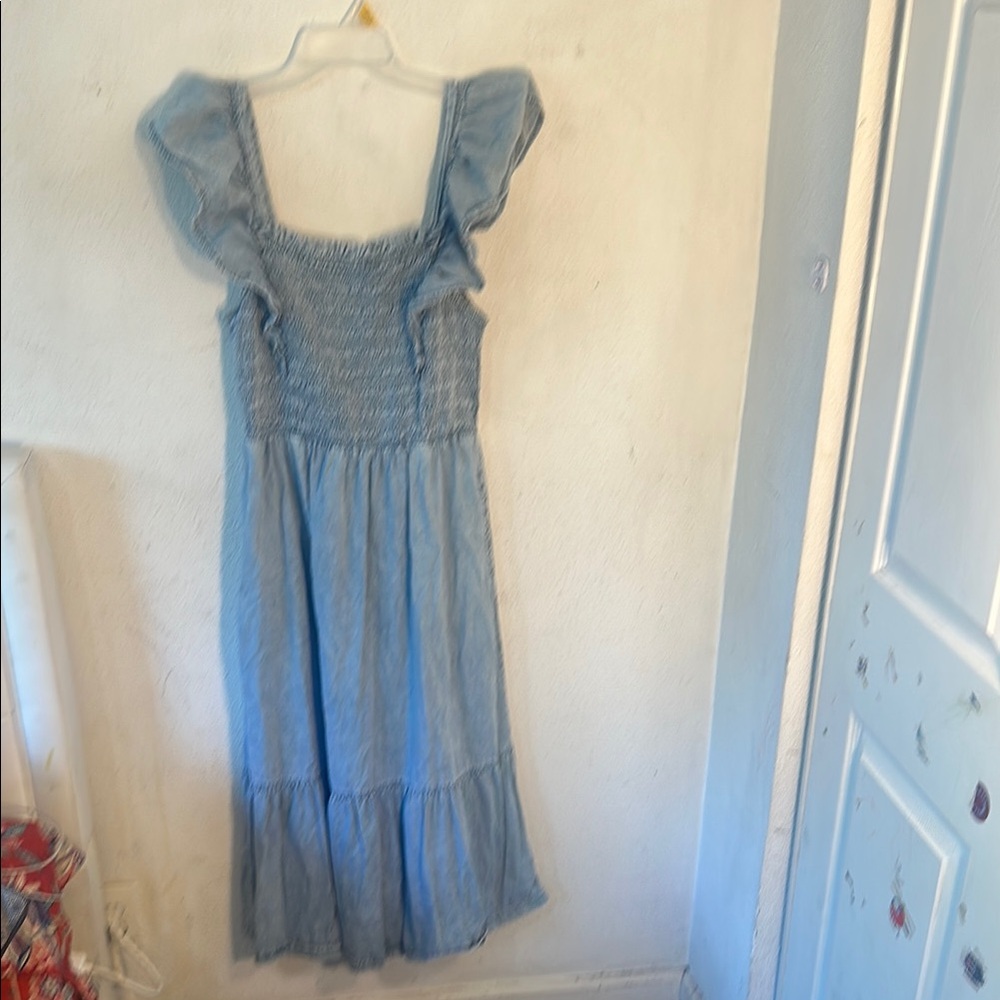 GAP Blue Ruffled Smocked Sundress with Puff Sleeves